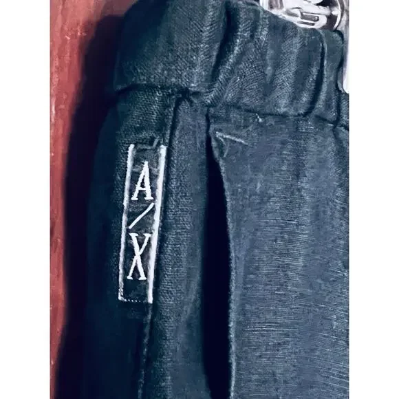 AX ARMANI EXCHANGE DK NAVY BLUE LINEN DRAWSTRING WAIST PANTS L / LARGE 38 - 40